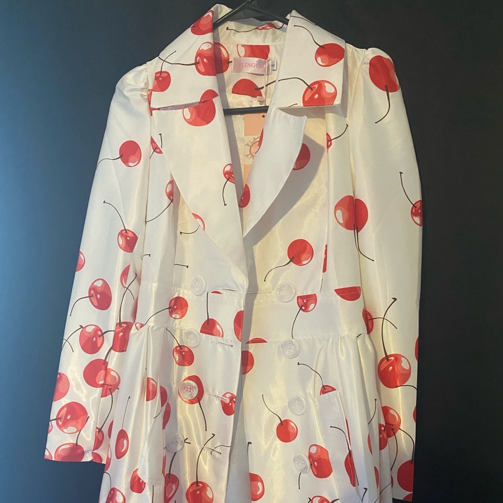 Blingor Cherry 🍒 print Pea Coat